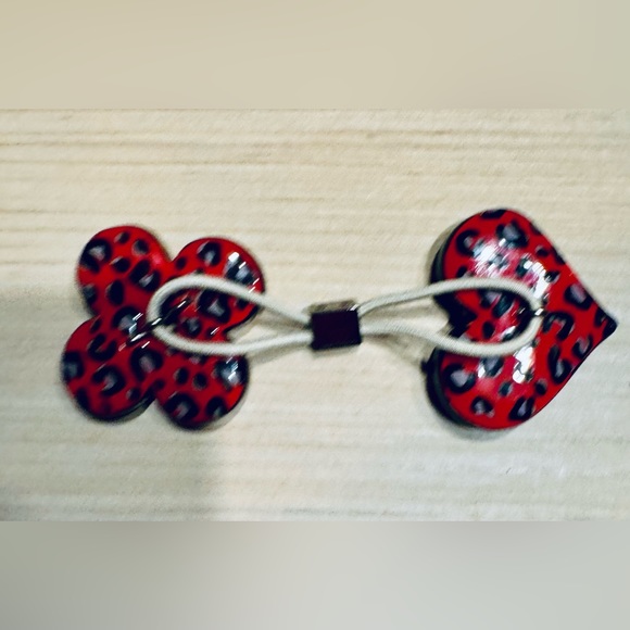 Authentic Louis Vuitton Rare Red Heart Flower Elastic Valentine Hair Tie Leopard - Picture 8 of 8